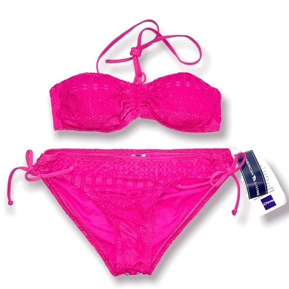 NWT Pink Crochet Two Piece Bikini Size 6 - Picture 1 of 6